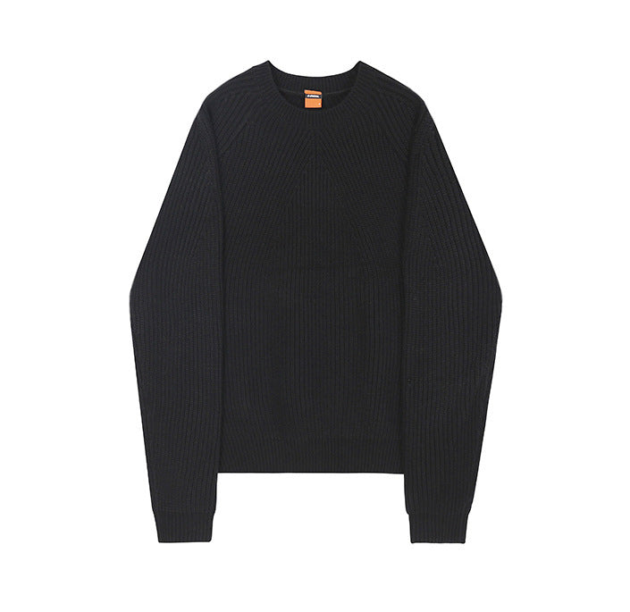 Men's Solid Color Crew Neck Ribbed Sweater - ANIBEY