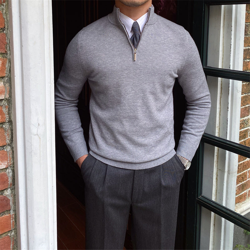 Men's Stand-up Collar Half-Zipper Knit Sweater - ANIBEY