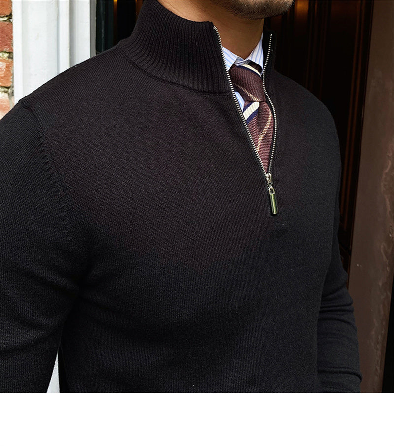 Men's Stand-up Collar Half-Zipper Knit Sweater - ANIBEY
