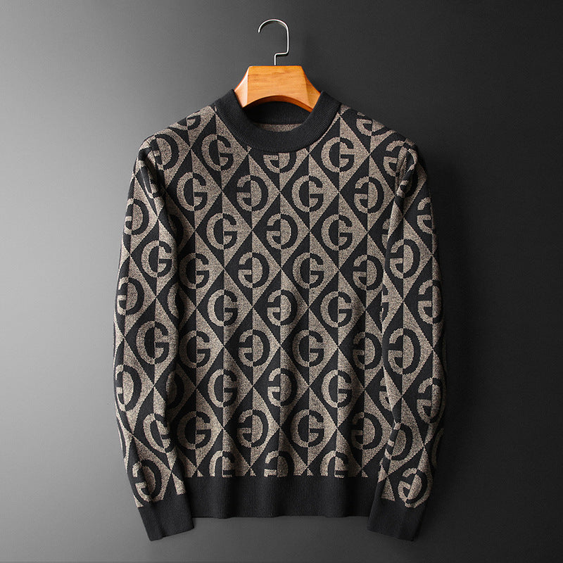 Men's Wool Crewneck Loose Slim Pullover Sweater - ANIBEY