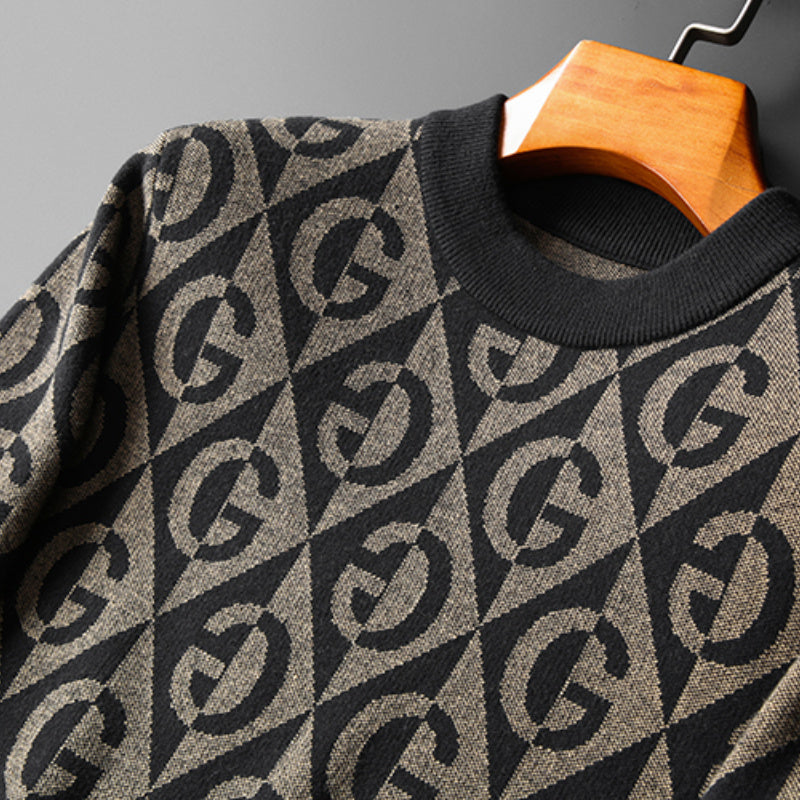 Men's Wool Crewneck Loose Slim Pullover Sweater - ANIBEY