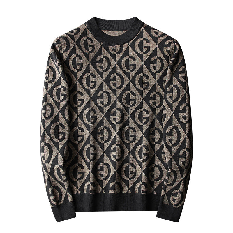 Men's Wool Crewneck Loose Slim Pullover Sweater - ANIBEY