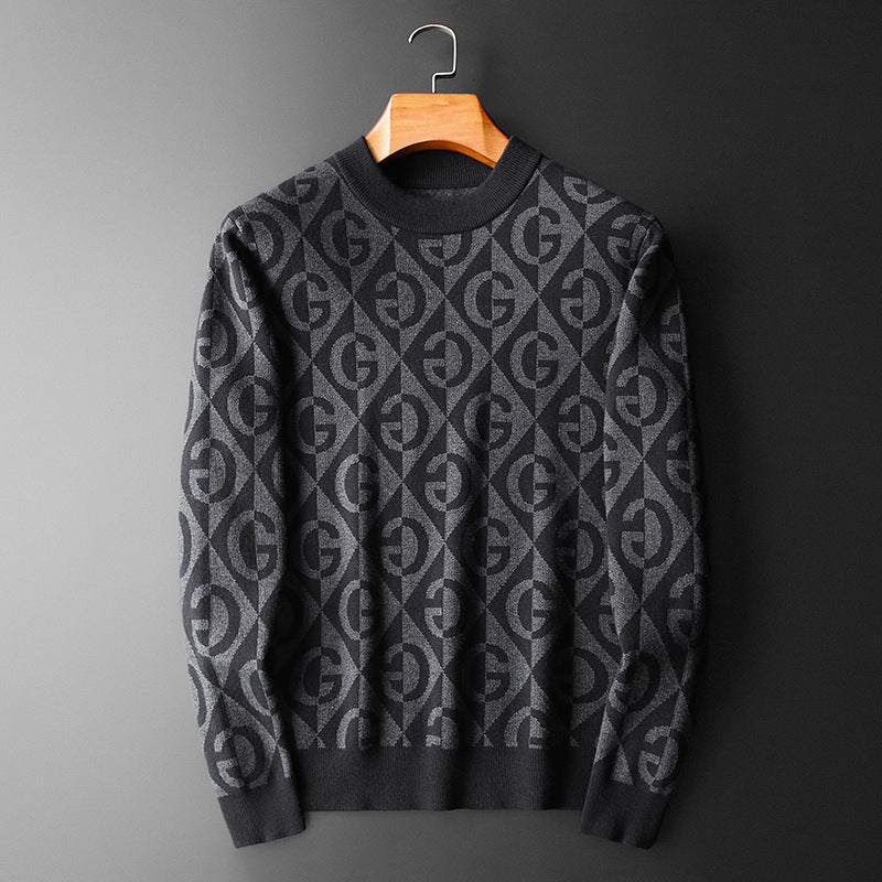Men's Wool Crewneck Loose Slim Pullover Sweater - ANIBEY