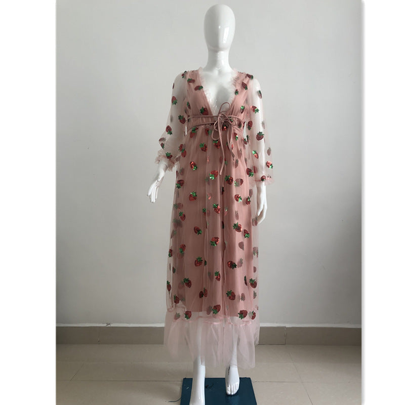 Sequin Embroidery Autumn And Winter Long-sleeved French Dress With Ruffles - ANIBEY