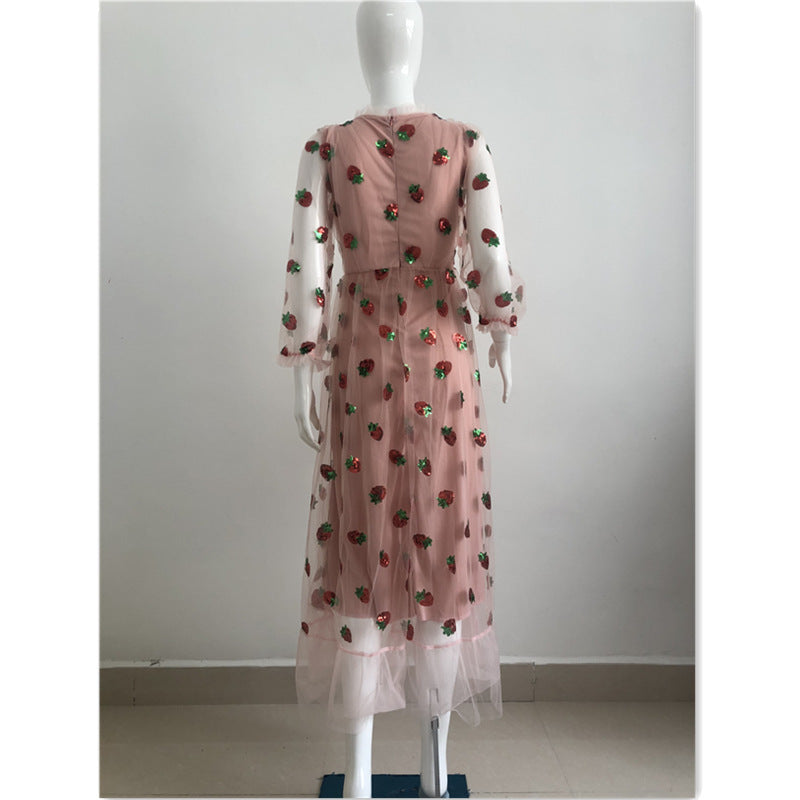 Sequin Embroidery Autumn And Winter Long-sleeved French Dress With Ruffles - ANIBEY