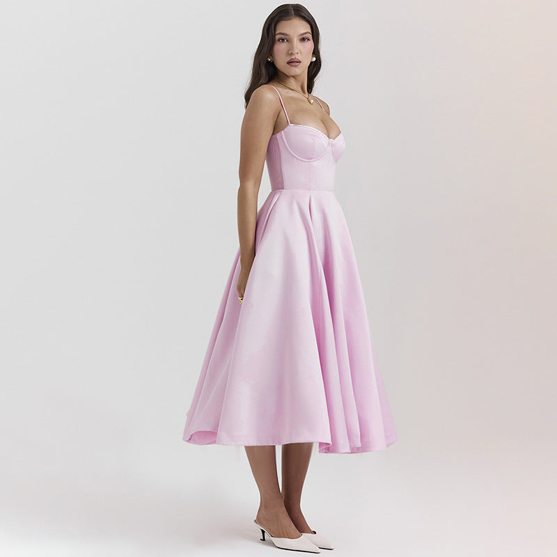 Slim-fit Corset Chest-flattering Steel Ring A- Swing Sling Dress - ANIBEY