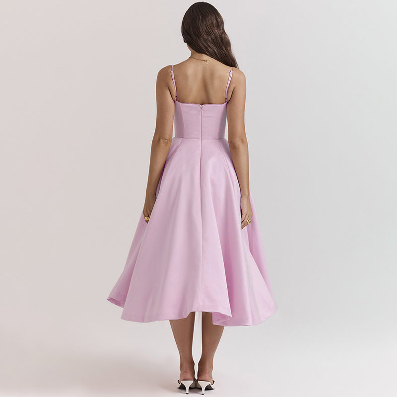 Slim-fit Corset Chest-flattering Steel Ring A- Swing Sling Dress - ANIBEY