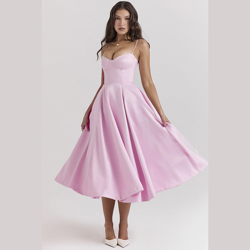 Slim-fit Corset Chest-flattering Steel Ring A- Swing Sling Dress - ANIBEY