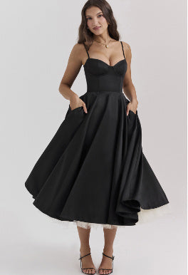 Slim-fit Corset Chest-flattering Steel Ring A- Swing Sling Dress - ANIBEY