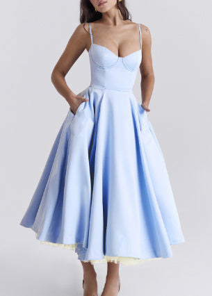 Slim-fit Corset Chest-flattering Steel Ring A- Swing Sling Dress - ANIBEY