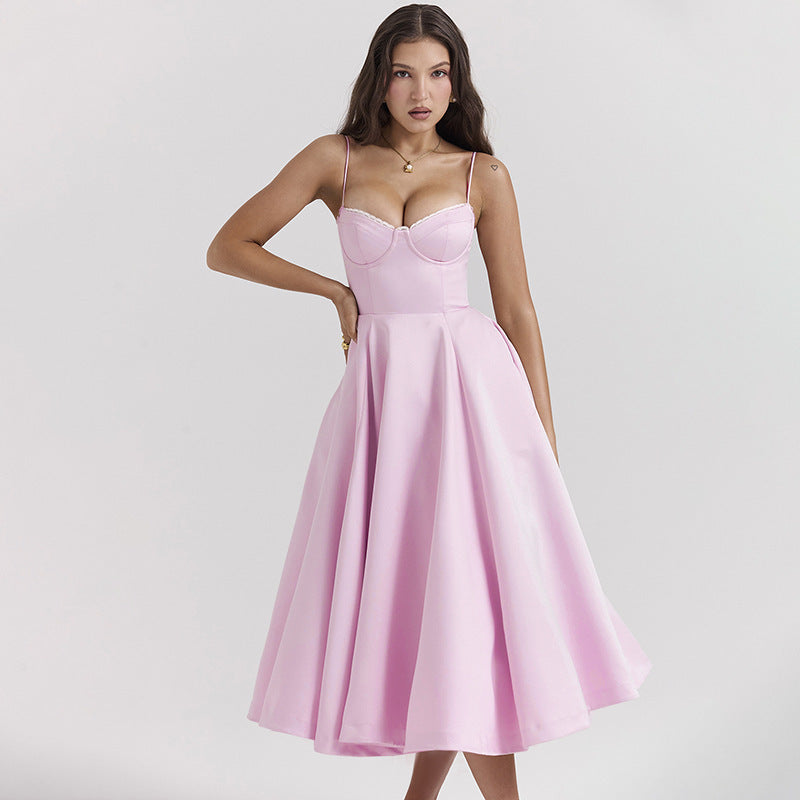 Slim-fit Corset Chest-flattering Steel Ring A- Swing Sling Dress - ANIBEY