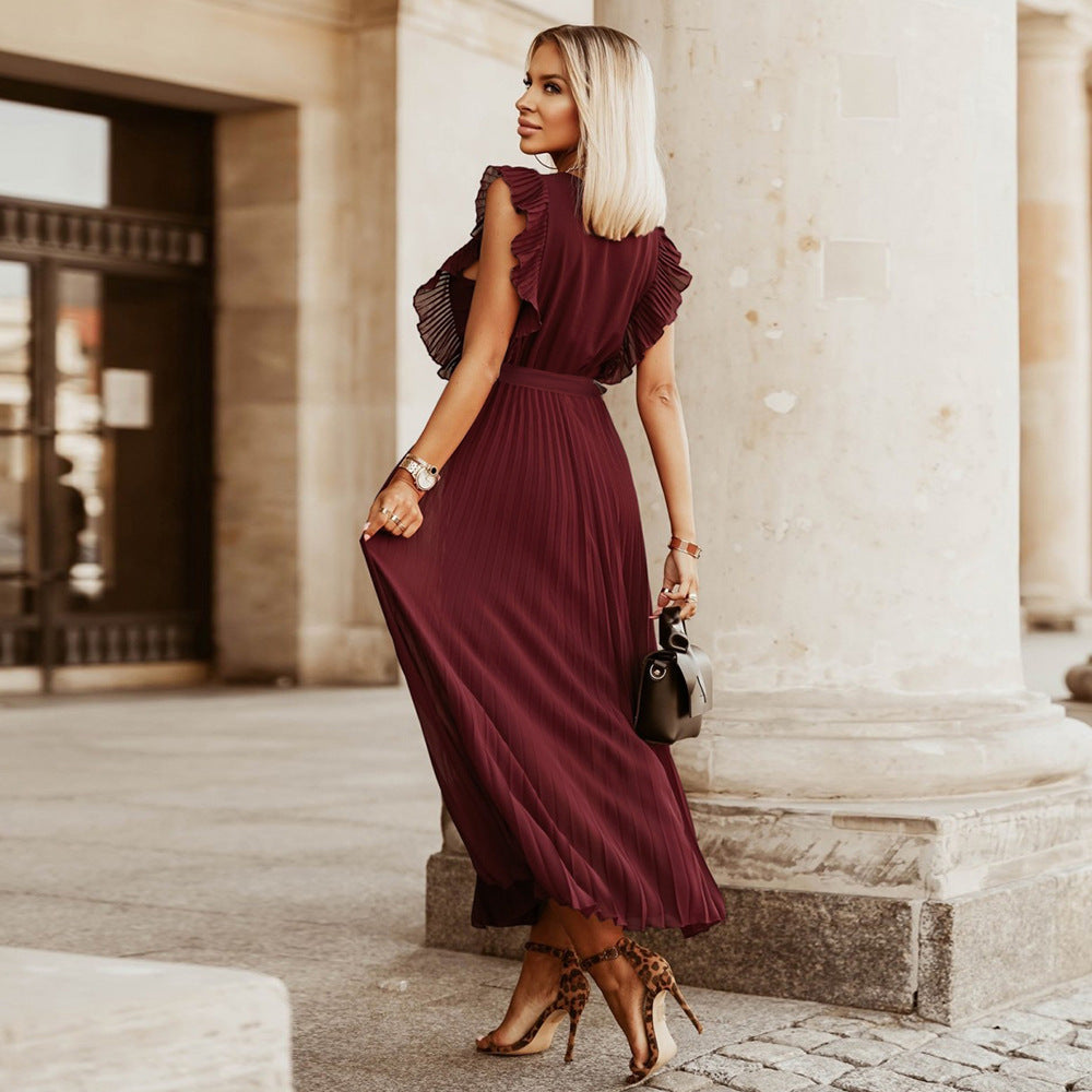 Temperament Beach Long Skirt Fashion Slim Sexy Lotus Leaf Sleeves - ANIBEY