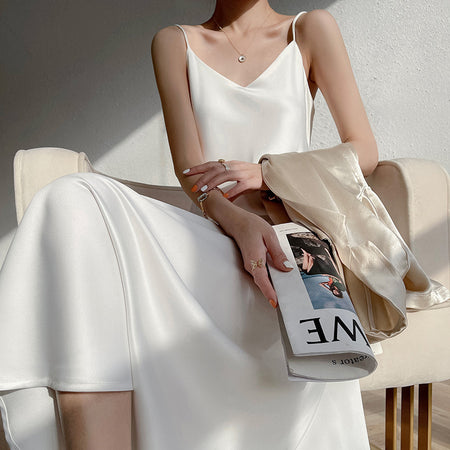 Women's Bottoming Temperament French Style Long Dress With Suspenders - ANIBEY