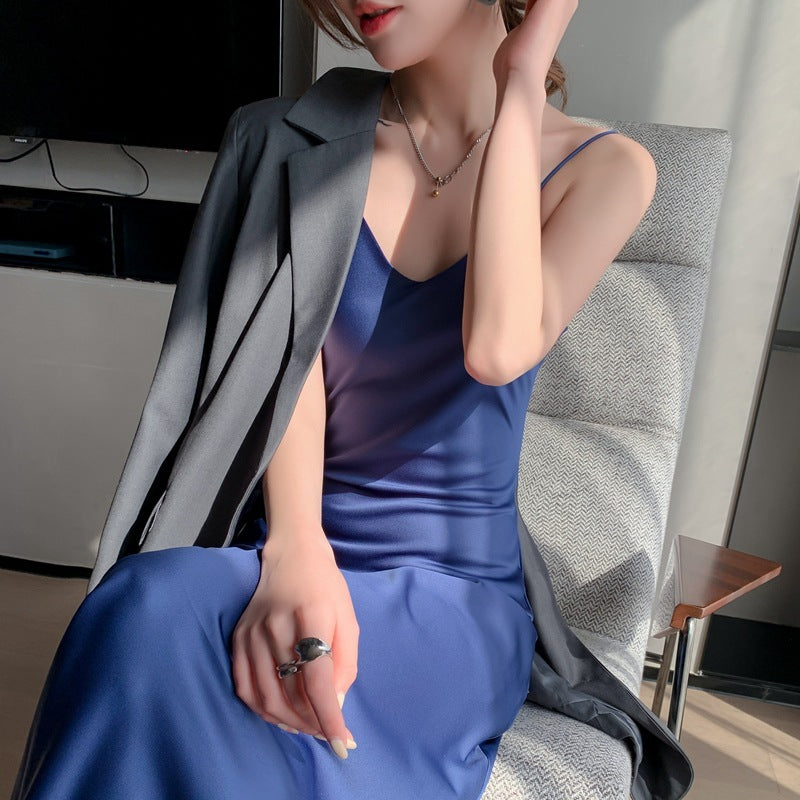 Women's Bottoming Temperament French Style Long Dress With Suspenders - ANIBEY