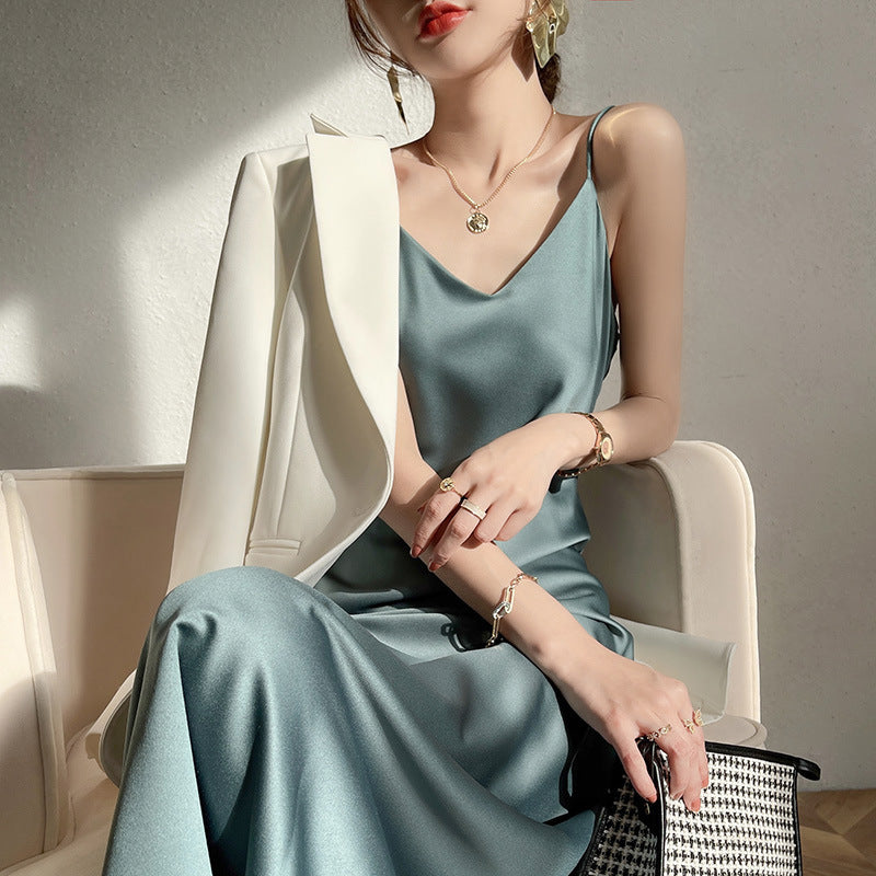 Women's Bottoming Temperament French Style Long Dress With Suspenders - ANIBEY