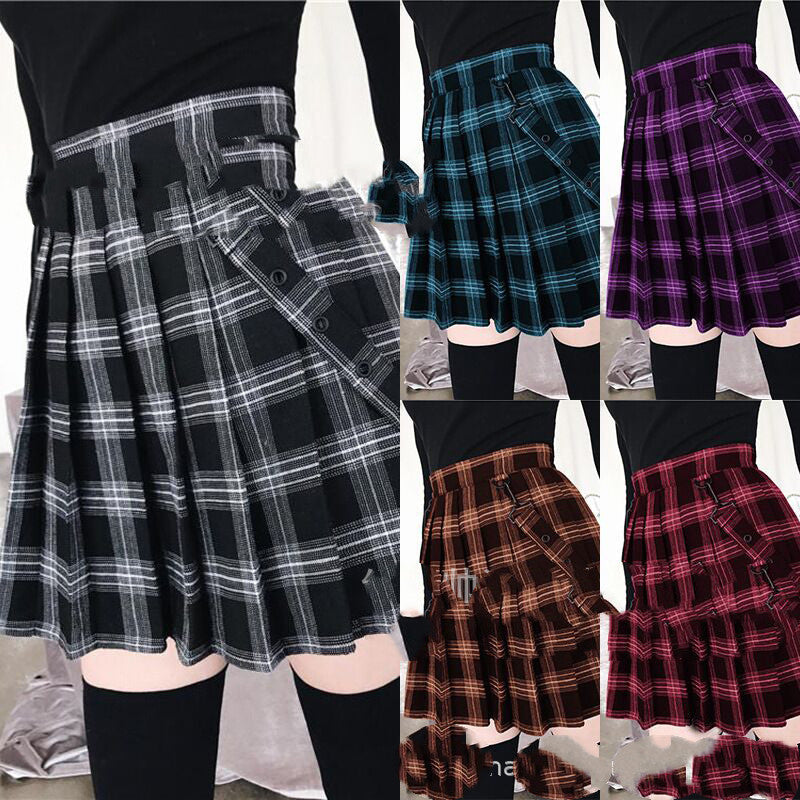 Elastic Skirt Printed Preppy Style Business Temperament Lady Plaid High Waist Skirt Dress - ANIBEY