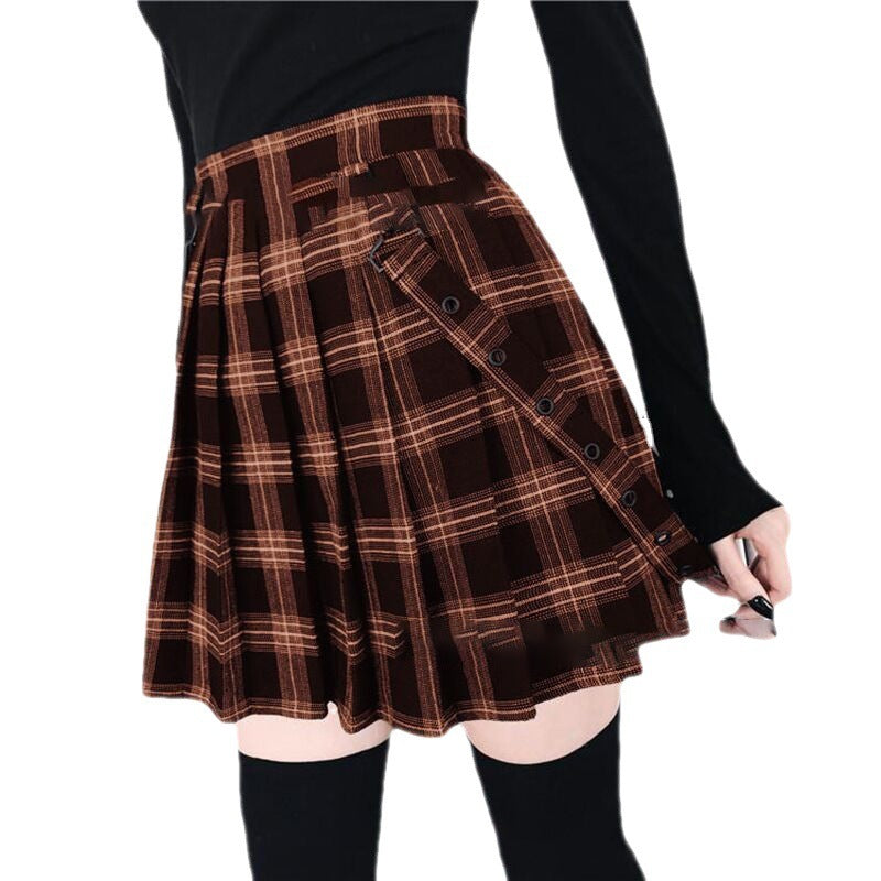 Elastic Skirt Printed Preppy Style Business Temperament Lady Plaid High Waist Skirt Dress - ANIBEY