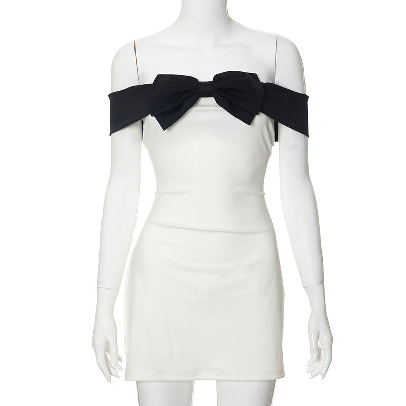 High-grade Chest Wrap Hip Off-shoulder Bow Dress - ANIBEY