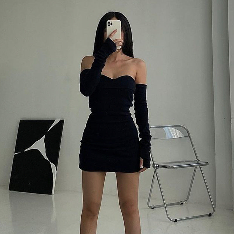 Black Women's Slim Fit Long Sleeve Women's Dress - ANIBEY