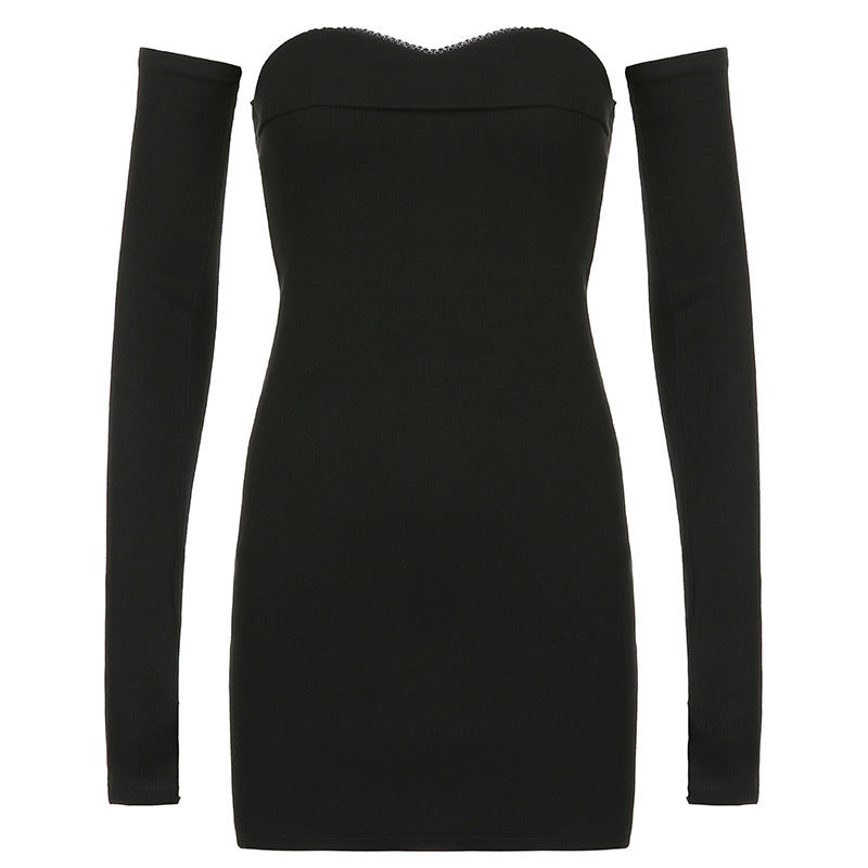 Black Women's Slim Fit Long Sleeve Women's Dress - ANIBEY