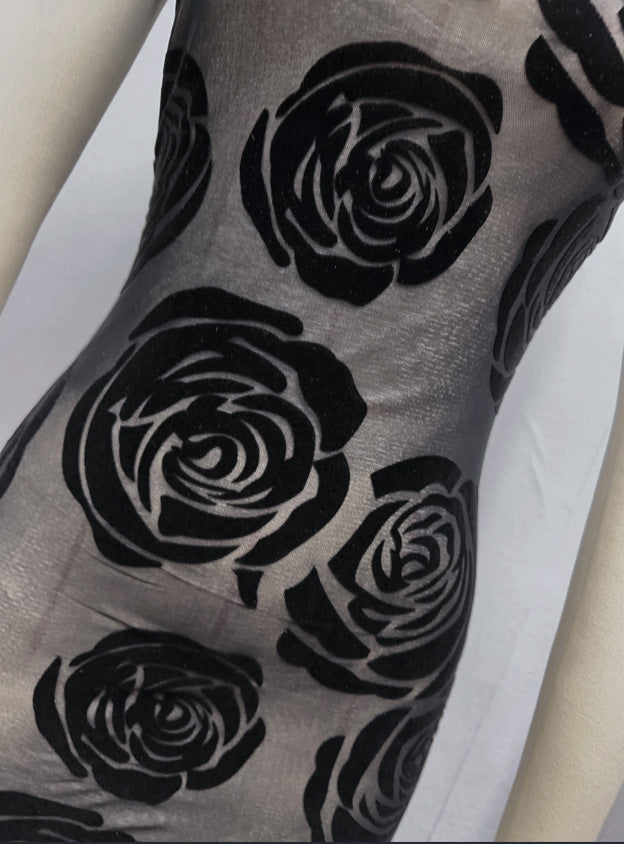 Burnt Flower Sling Slant Shoulder Flower Dress Dress - ANIBEY