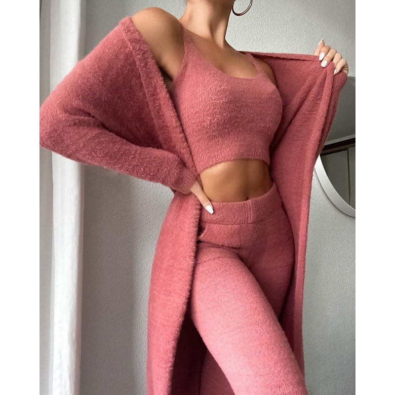 Cozy Three Pieces Lounge Set, Cute Loungewear Women Winter Dress - ANIBEY