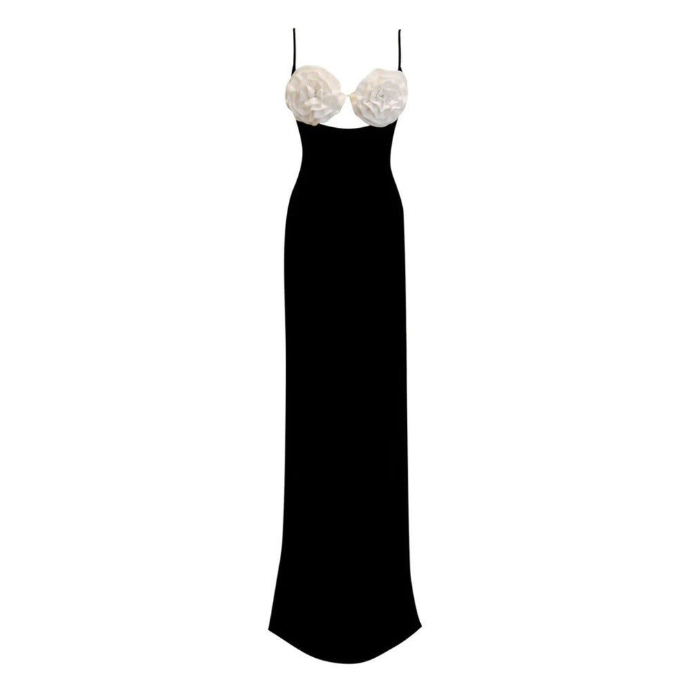 European And American Solid Color Flower Cutout Sleeveless Suspender Dress - ANIBEY