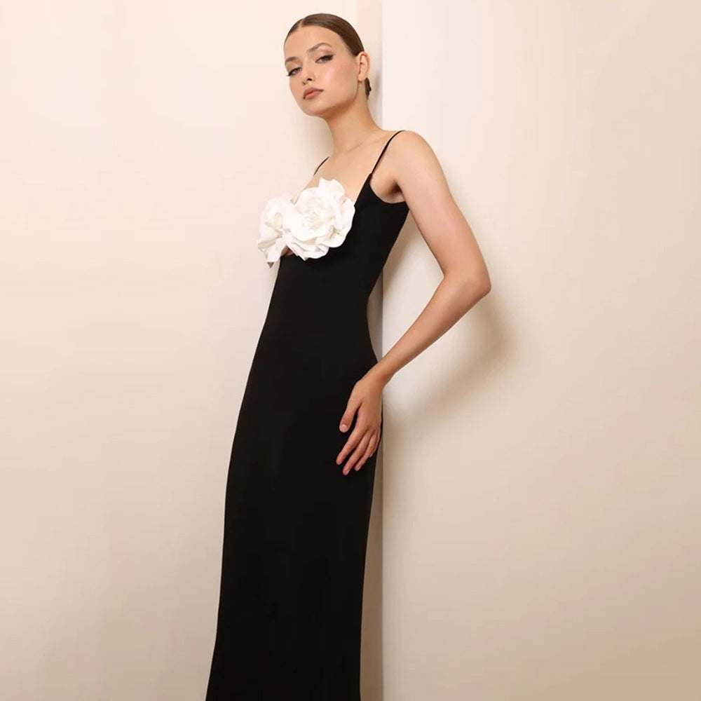 European And American Solid Color Flower Cutout Sleeveless Suspender Dress - ANIBEY