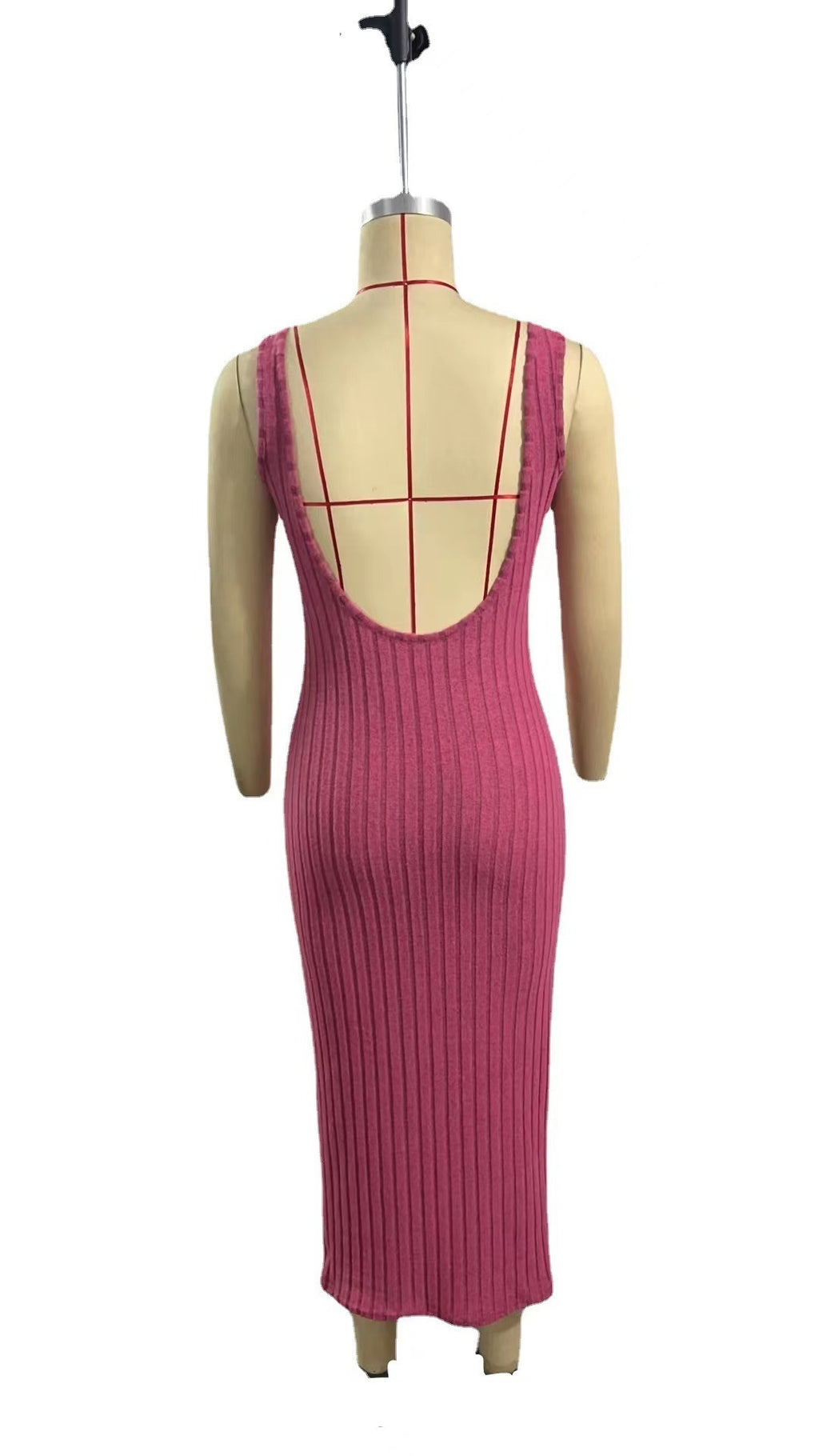 European And American Style Sleeveless Sexy Suspenders Sheath And Fitted Waist Knitted Dress - ANIBEY