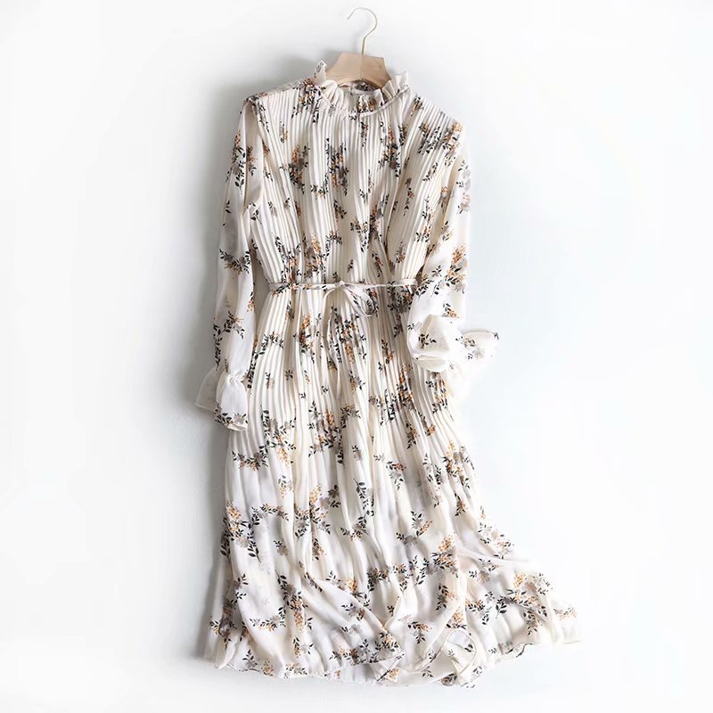 Floral Lace-Up Waist Mid-Length Dress Chiffon Skirt - ANIBEY