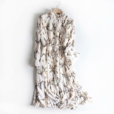 Floral Lace-Up Waist Mid-Length Dress Chiffon Skirt - ANIBEY