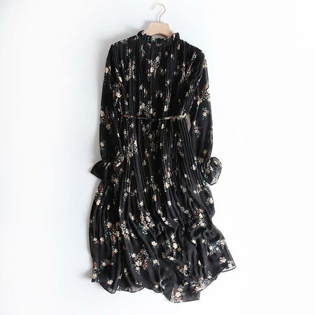 Floral Lace-Up Waist Mid-Length Dress Chiffon Skirt - ANIBEY