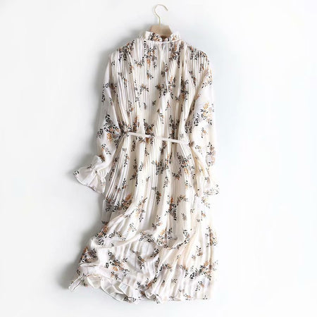 Floral Lace-Up Waist Mid-Length Dress Chiffon Skirt - ANIBEY