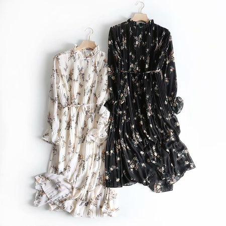 Floral Lace-Up Waist Mid-Length Dress Chiffon Skirt - ANIBEY