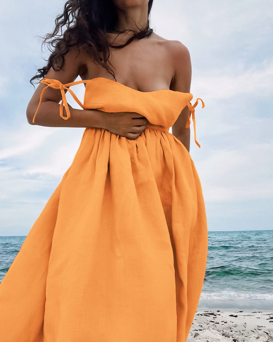 French Cotton And Linen Breathable Strap High Waist Dress Vacation Style Long Skirt For Women - ANIBEY