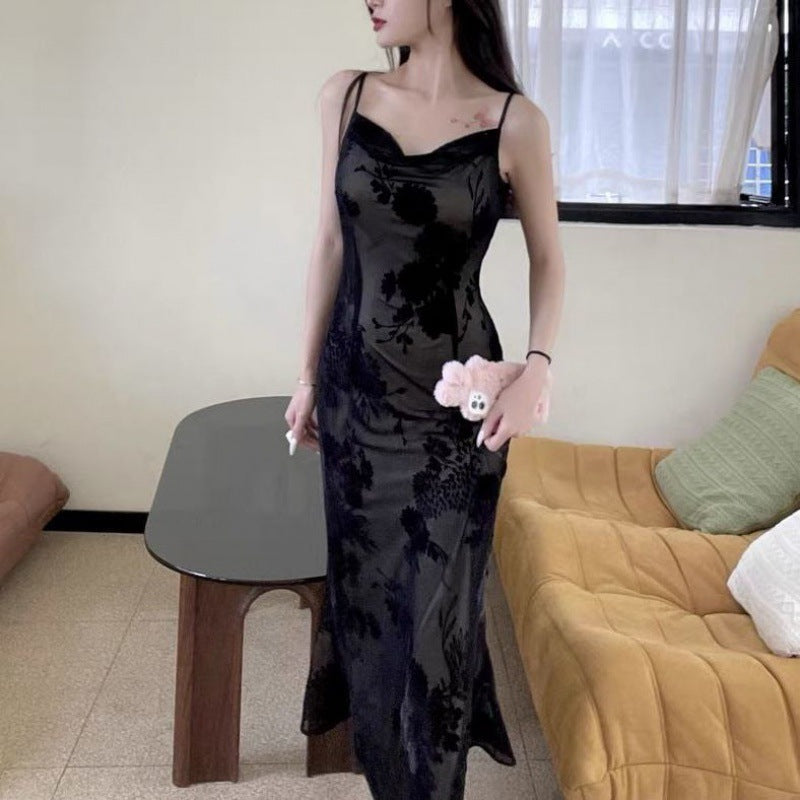 French Retro Black Lace Dress - ANIBEY