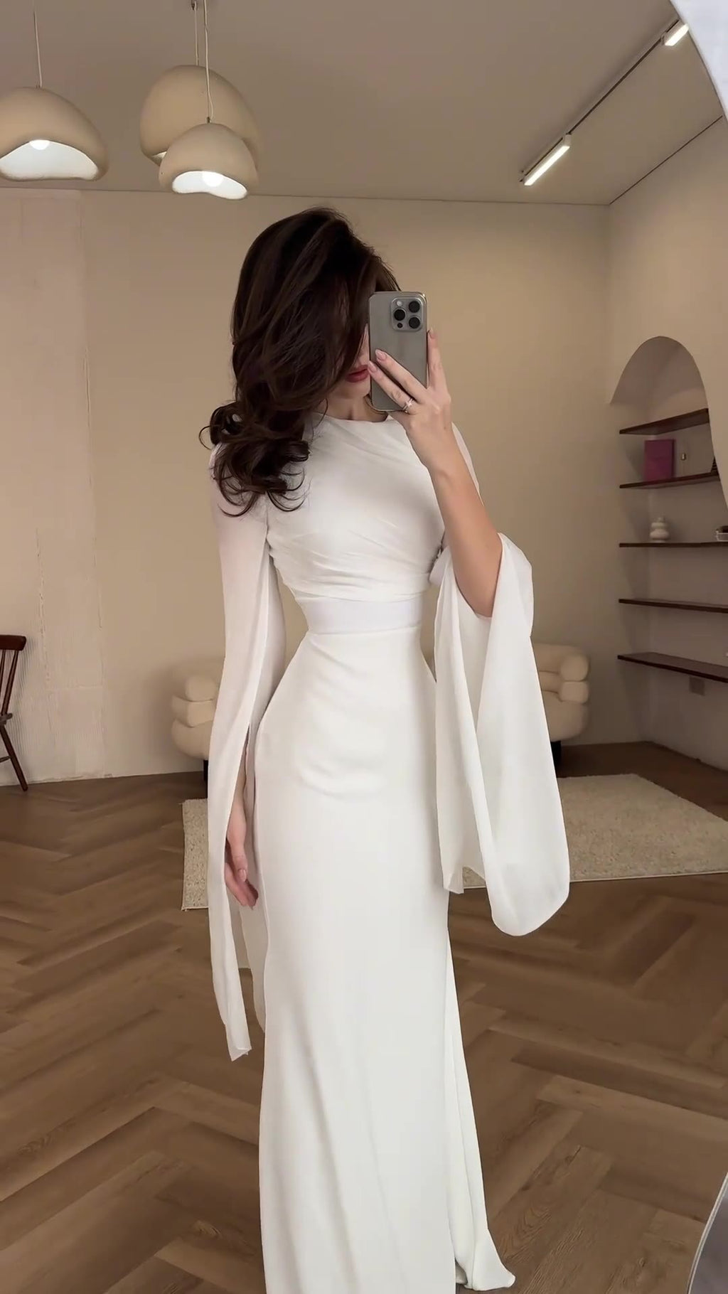 Glass Gauze Large Hem Sleeve Long Satin Slim Fit Dress - ANIBEY