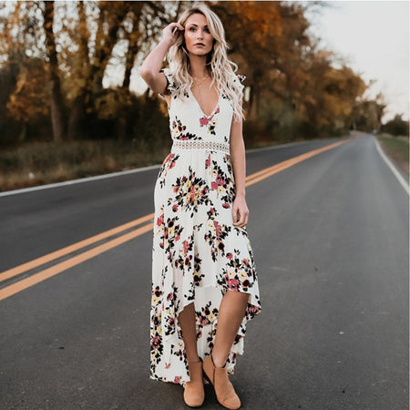 Hollow sweet print dress - ANIBEY