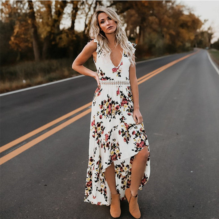 Hollow sweet print dress - ANIBEY
