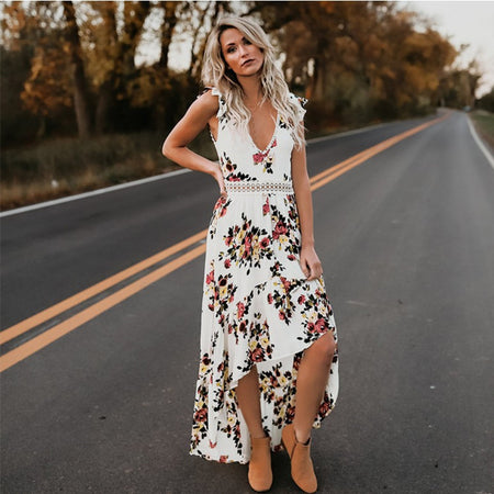 Hollow sweet print dress - ANIBEY