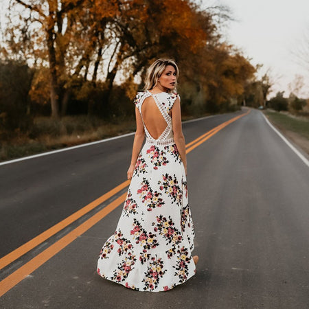 Hollow sweet print dress - ANIBEY