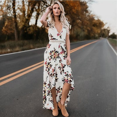 Hollow sweet print dress - ANIBEY