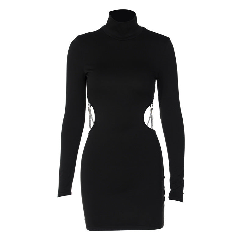 Ladies New Backless Chain Long Sleeve Dress - ANIBEY