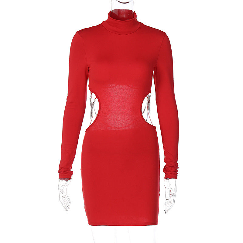 Ladies New Backless Chain Long Sleeve Dress - ANIBEY