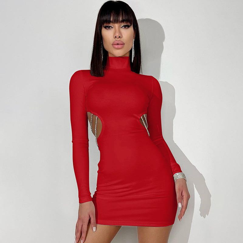 Ladies New Backless Chain Long Sleeve Dress - ANIBEY