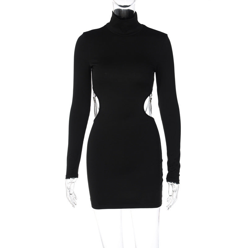 Ladies New Backless Chain Long Sleeve Dress - ANIBEY