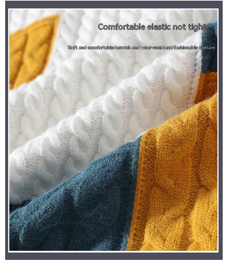Men's Crew Neck Patchwork Pullover Sweater - ANIBEY