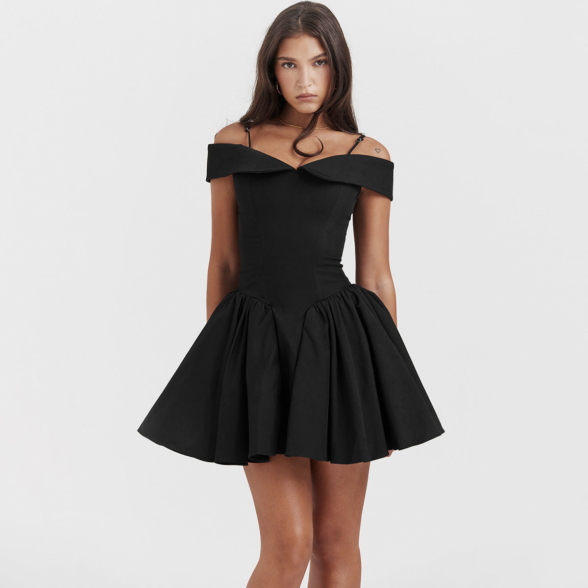Off-shoulder Hot Girl Little Black Short Women's Dress - ANIBEY