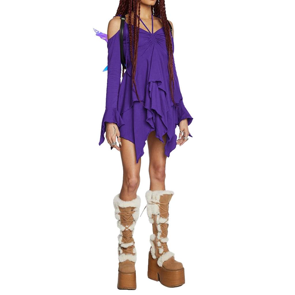 Pleating Halloween Performance Wear Irregular Spaghetti-strap Dress - ANIBEY