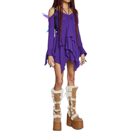 Pleating Halloween Performance Wear Irregular Spaghetti-strap Dress - ANIBEY